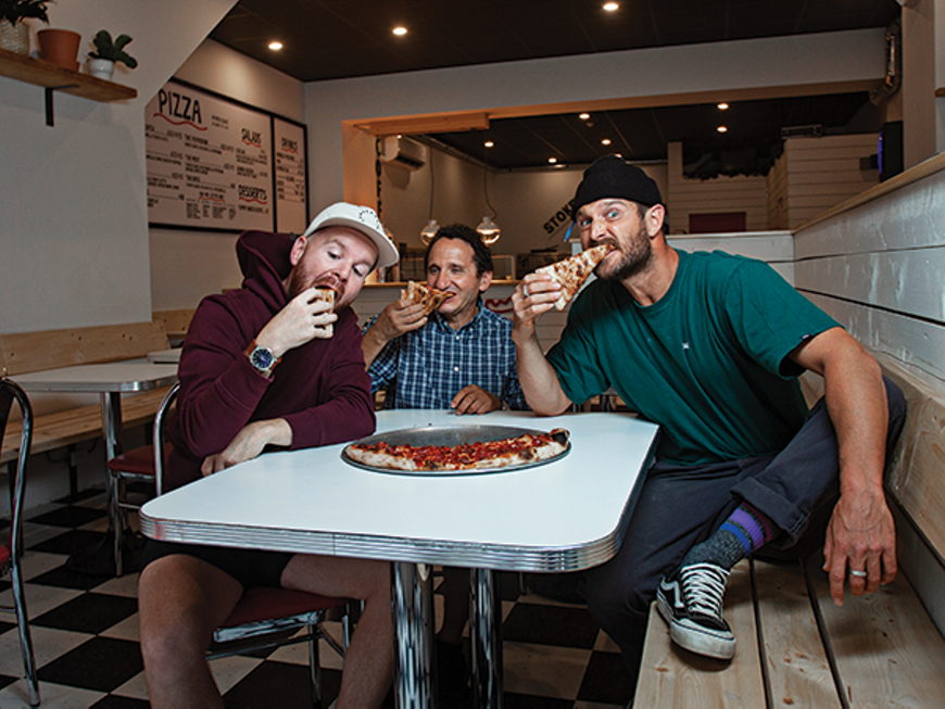 Josh Nordin, Sal Mosca and Dean Petty at Yeah Yeahs' (since relocated) Barrington Street pizzeria.