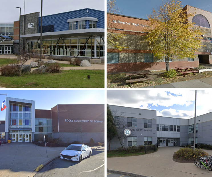 From left to right, Halifax West High, Millwood High, École secondaire du Sommet and Park West have all dismissed students early this week as police responded to written threats of potential explosive devices in or around the schools. These investigations are ongoing, and each school is directly informing families of students on updates to school closures.
