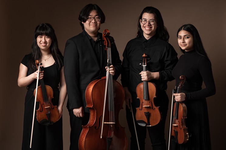 The Rostova String Quartet will play back-to-back concerts at the Sanctuary Arts Centre in support of the North Grove community hub. From left, the members are Indi Tisoy Morales (second violin), Brian Shin (cello), Gabriel Galvis Rangel (viola) and Shanti Sivarulrasa (first violin).