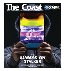 Coast cover depicting "The always-on stalker" feature story that helped earn the CJF's big prize for small media.