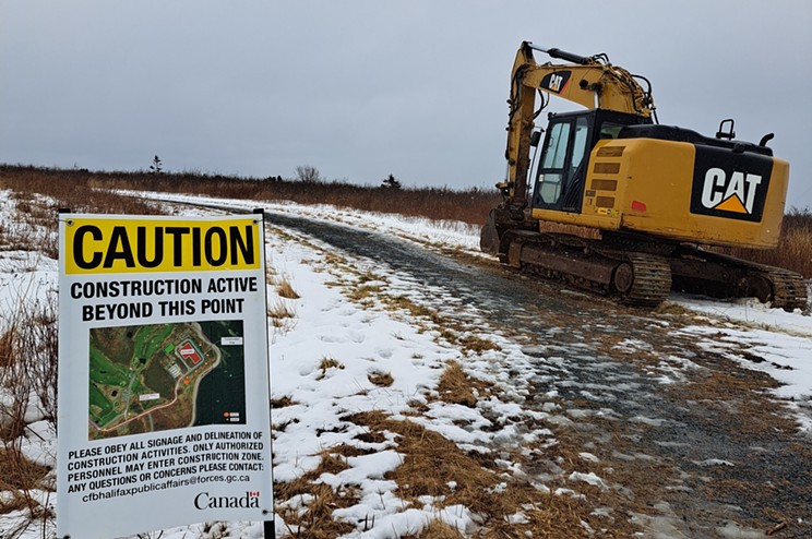 Excavation has begun at Hartlen Point, where the Department of National Defence is planning to build a 11,500-square-metre warship testing facility.