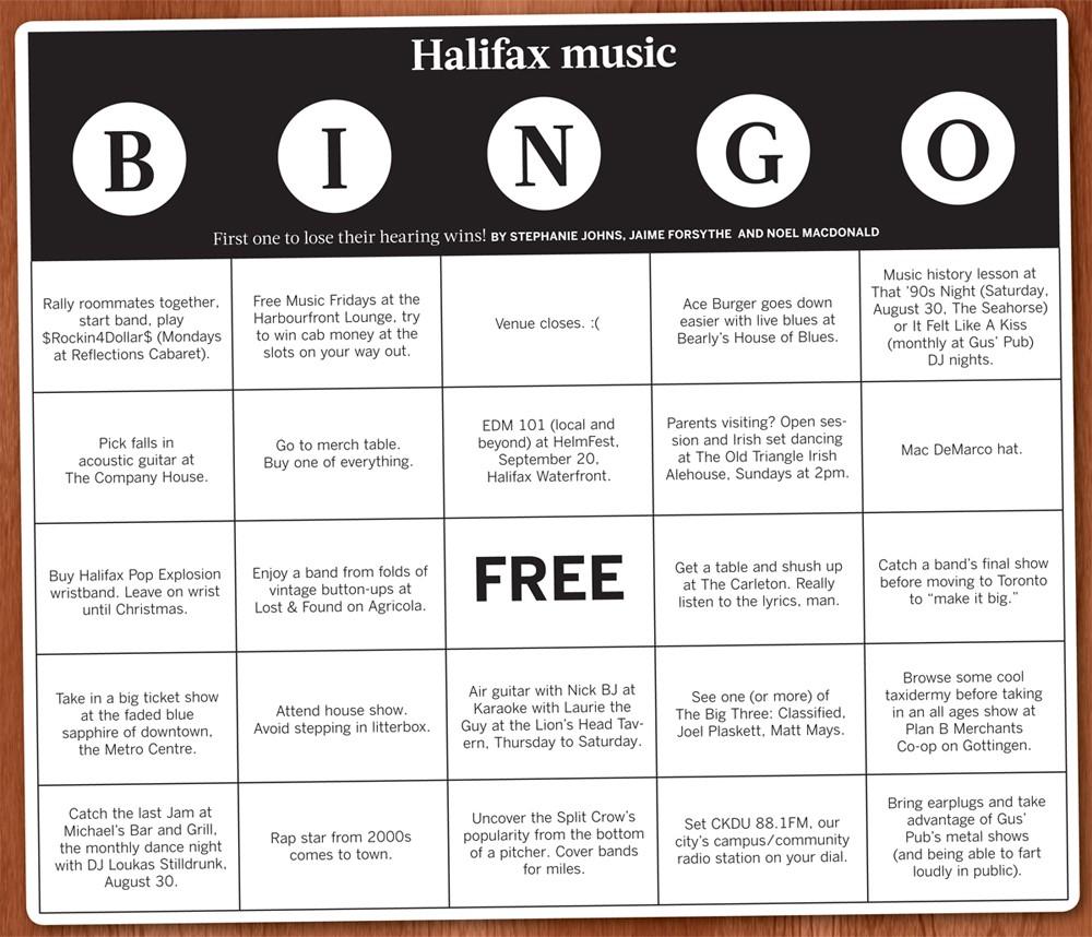 Halifax music bingo