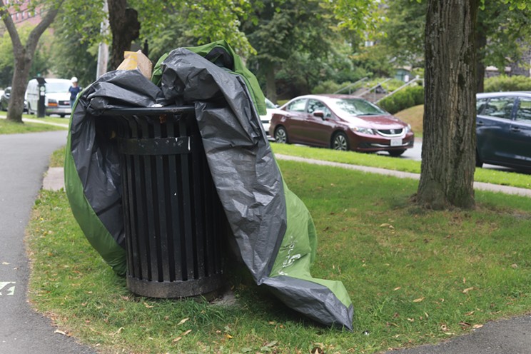 A tent thrown away at Victoria Park in Halifax after police evicted residents in the early morning of August 18, 2021.