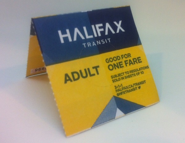 Picture of the new bus ticket, with the Halifax Transit logo.