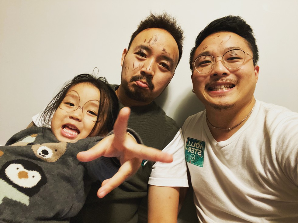 A silly selfie taken during the family's first few months in Halifax: Victor Jin (right), Mark Yi (centre) and Mia (left).