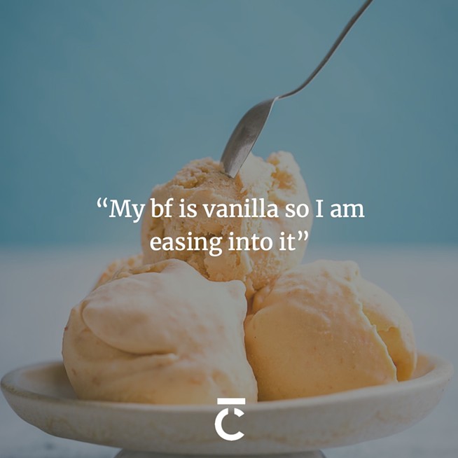 "My bf is vanilla so I am easing into it." Bowl with three scoops of ice cream. The Coast's 2023 Sex + Dating Survey.