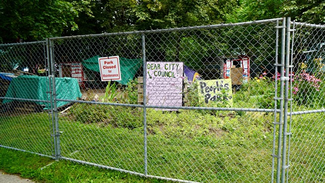 In fenced-off Meagher Park, one renegade poem keeps surviving its removal