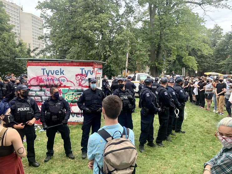Police ended up using pepper spray at the shelter siege evictions on August 18.