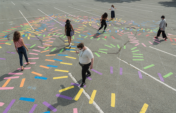 Sheppard created a COVID piece to bring people together—with distance!—in a parking lot. MICHAEL LOVE