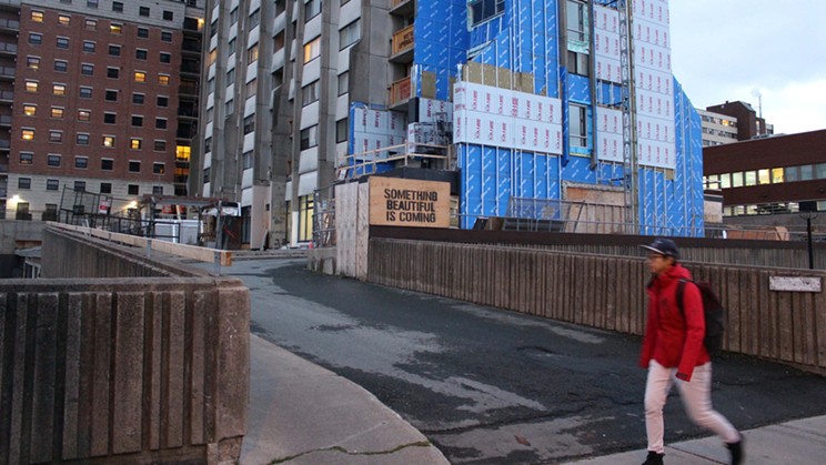 A photo from 2016 shows construction at what was once called Fenwick Towers, Dalhousie's off-campus student housing building in Halifax’s south end. Dal sold the building in 2009 to Templeton Properties. According to Dal’s building archives, in 2008 Fenwick accommodated roughly 400 undergraduate and graduate students with the top two floors, each with 22 single rooms, reserved for International students. It has since reopened as a 35-story apartment building named the Vüze.