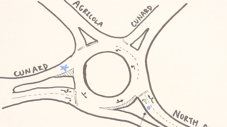 Sketch of the North Park Street roundabout as seen from above.